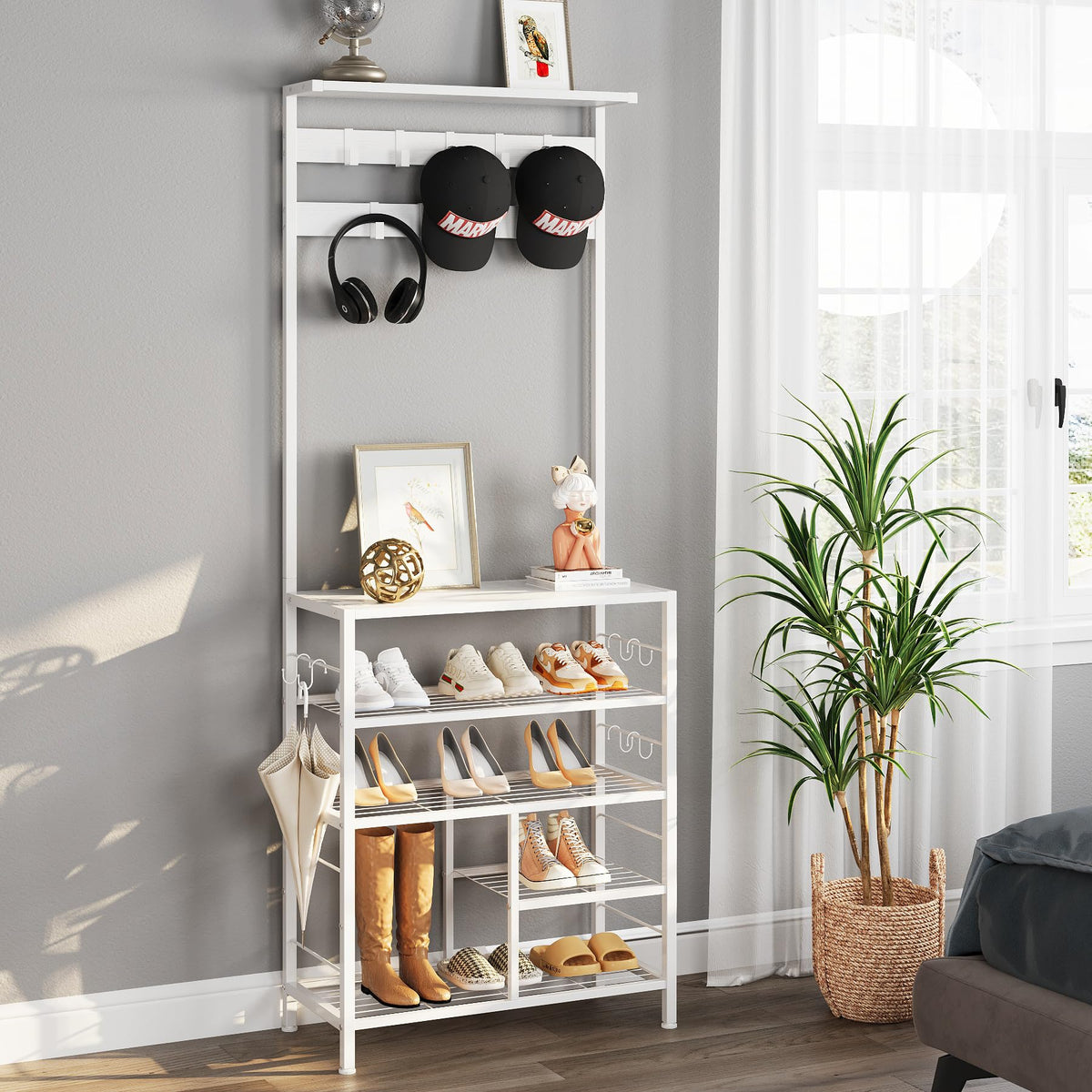 Hall Tree with Coat Rack and Shoe Storage