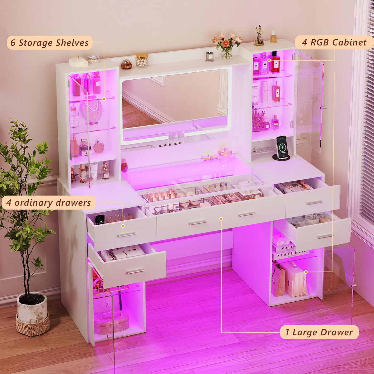 LED Mirror Vanity Desk with Storage