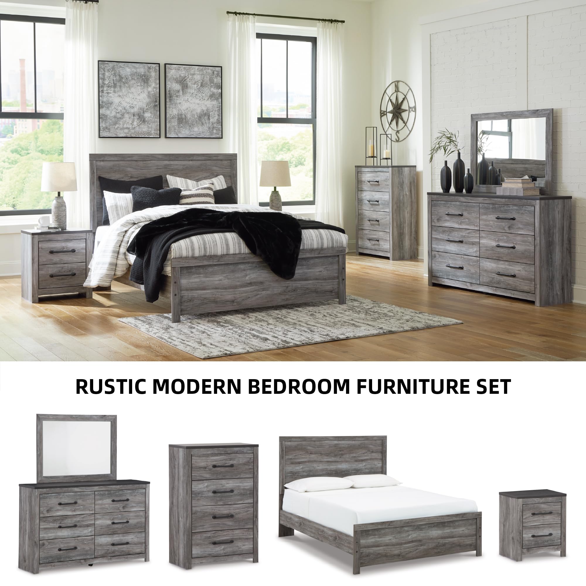 Signature Design by Ashley Bronyan Contemporary 6 Drawer Dresser, Gray