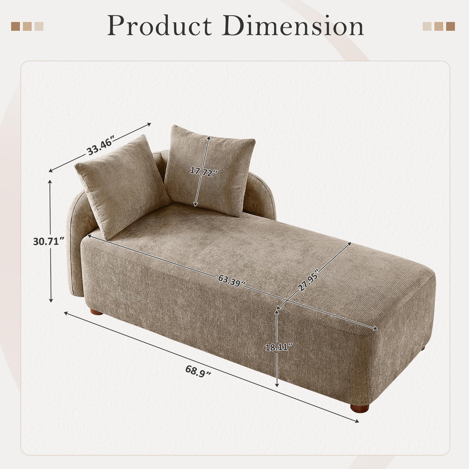 Arcrinte 68.9" Oversized Chaise Lounge Chair Indoor, Comfy Chenille Reading Chair Daybed, Upholstered Left Facing Sleeper Sofa with 2 Pillows, Lounge Sofa Chair for Living Room Bedroom