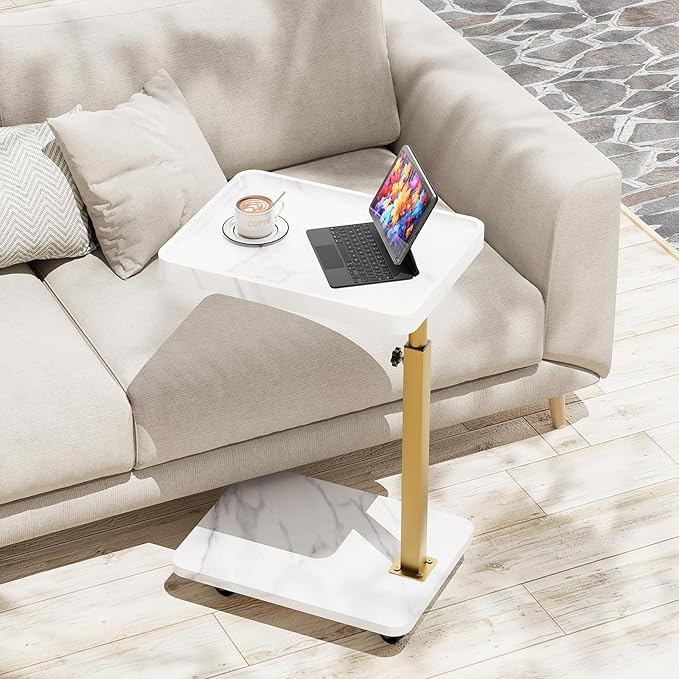 C-Shaped Sofa Side Table with 360° Swivel & Adjustable Height