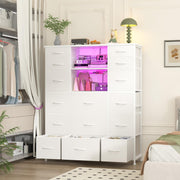 15-Drawer Dresser with Charging Station & LED Lights
