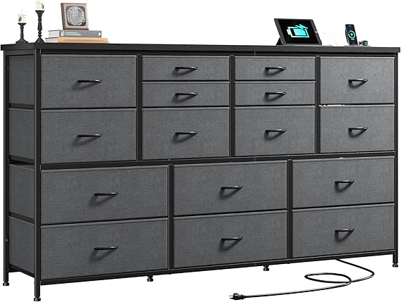 16-Drawer Dresser & TV Stand with Charging Station