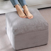 Smaour Pouf Ottoman, Corduroy Square Foot Stools with Filling, Light Grey
