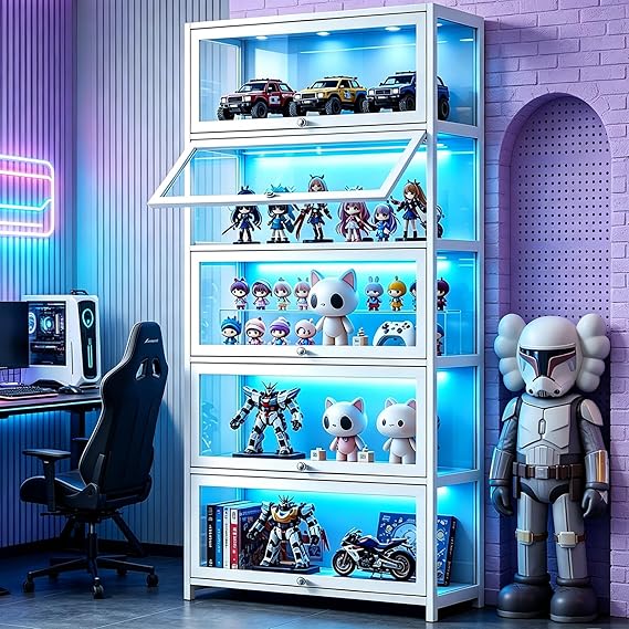 5-Tier Display Cabinet with Acrylic Door & Bamboo Frame