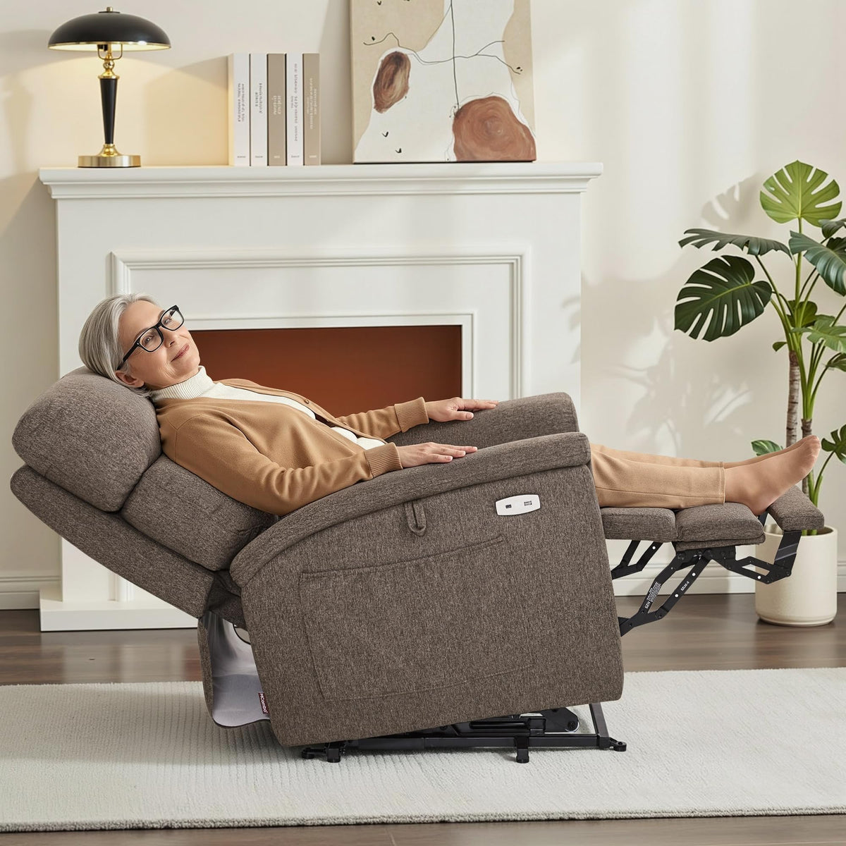 MCombo Power Lift Recliner Chair, Dual Heat and Massage R7605, Mocha