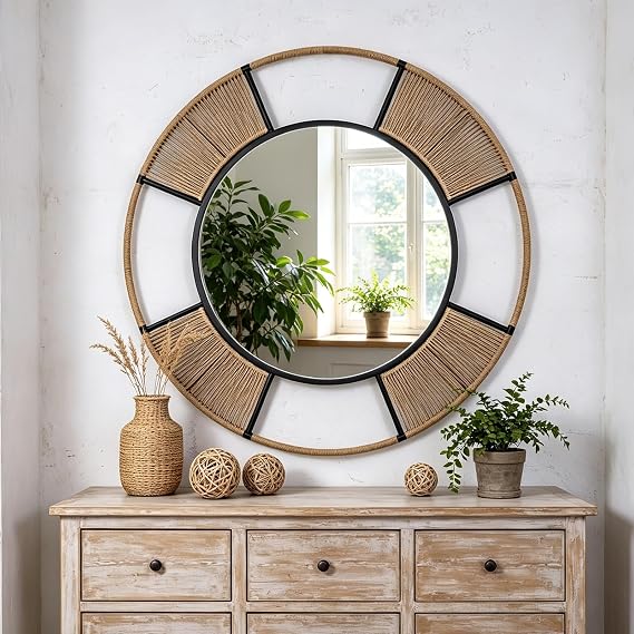 Jute Rope Round Wall Mirror