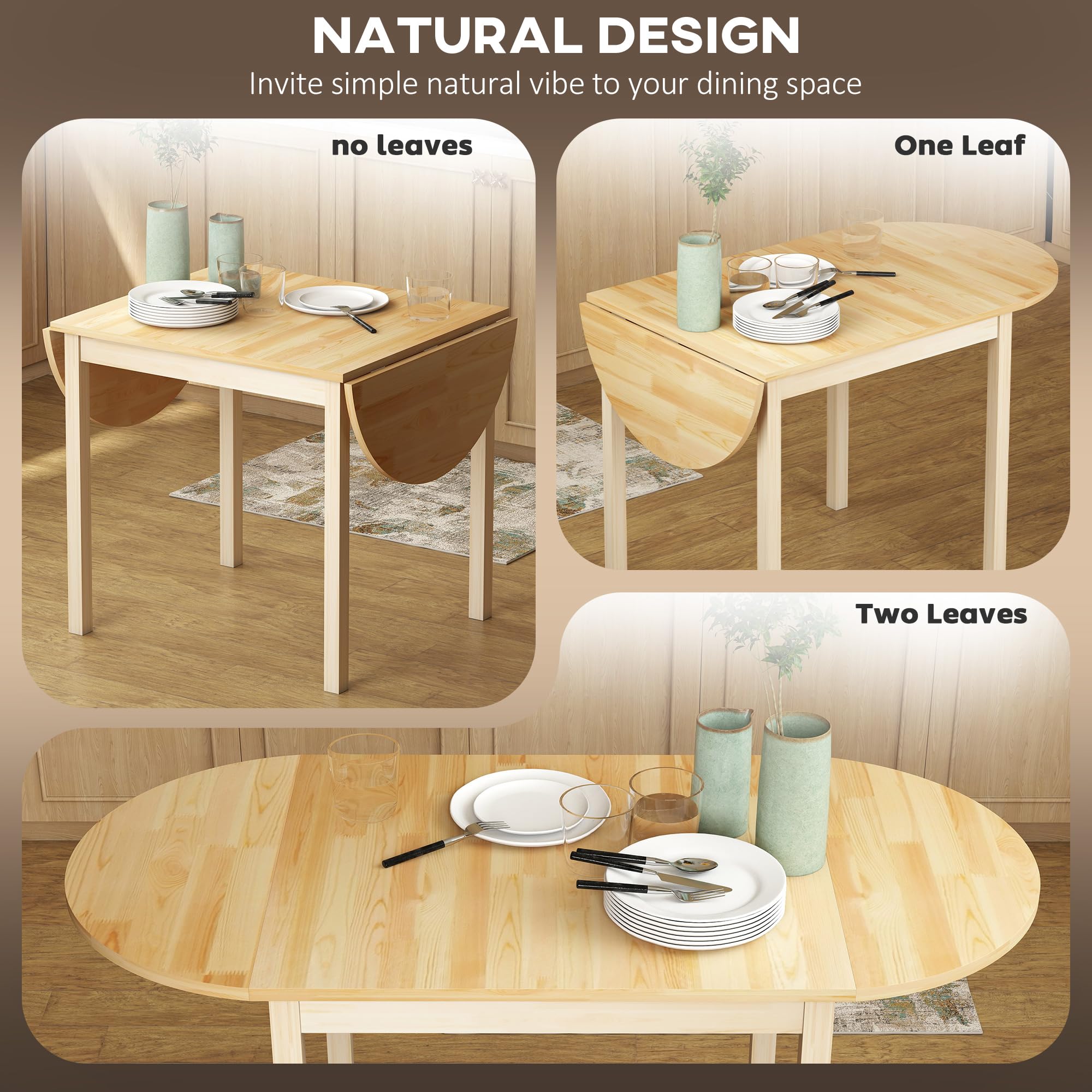 Drop Leaf Dining Table, Solid Wood, Seats 4–6