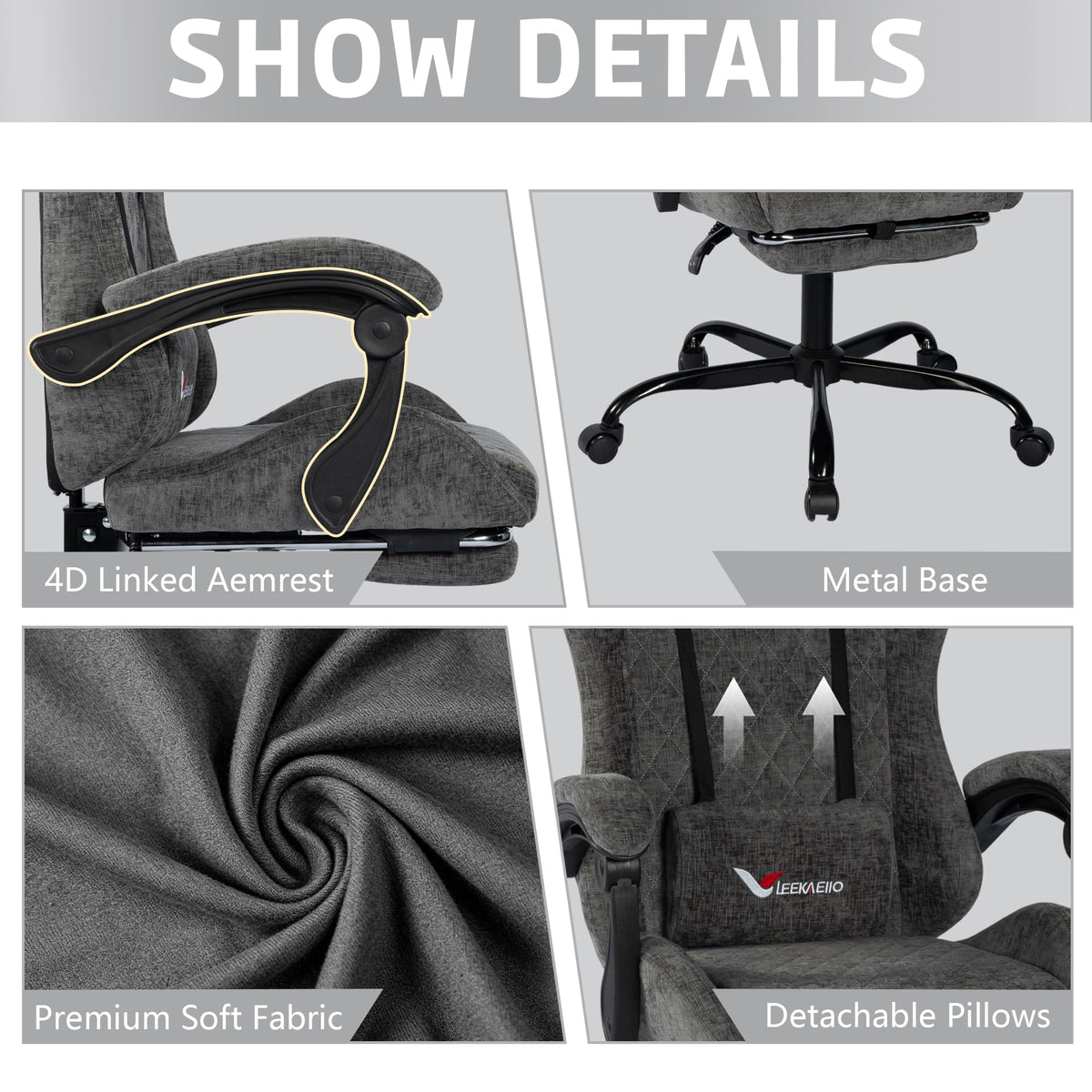 Leekaeiio Fabric Gaming Chair for Adults, Ergonomic Computer Office Desk Chair with Footrest,Pocket Spring Cushion, Reclining High Back Silla Gamer for Home Office, Grey