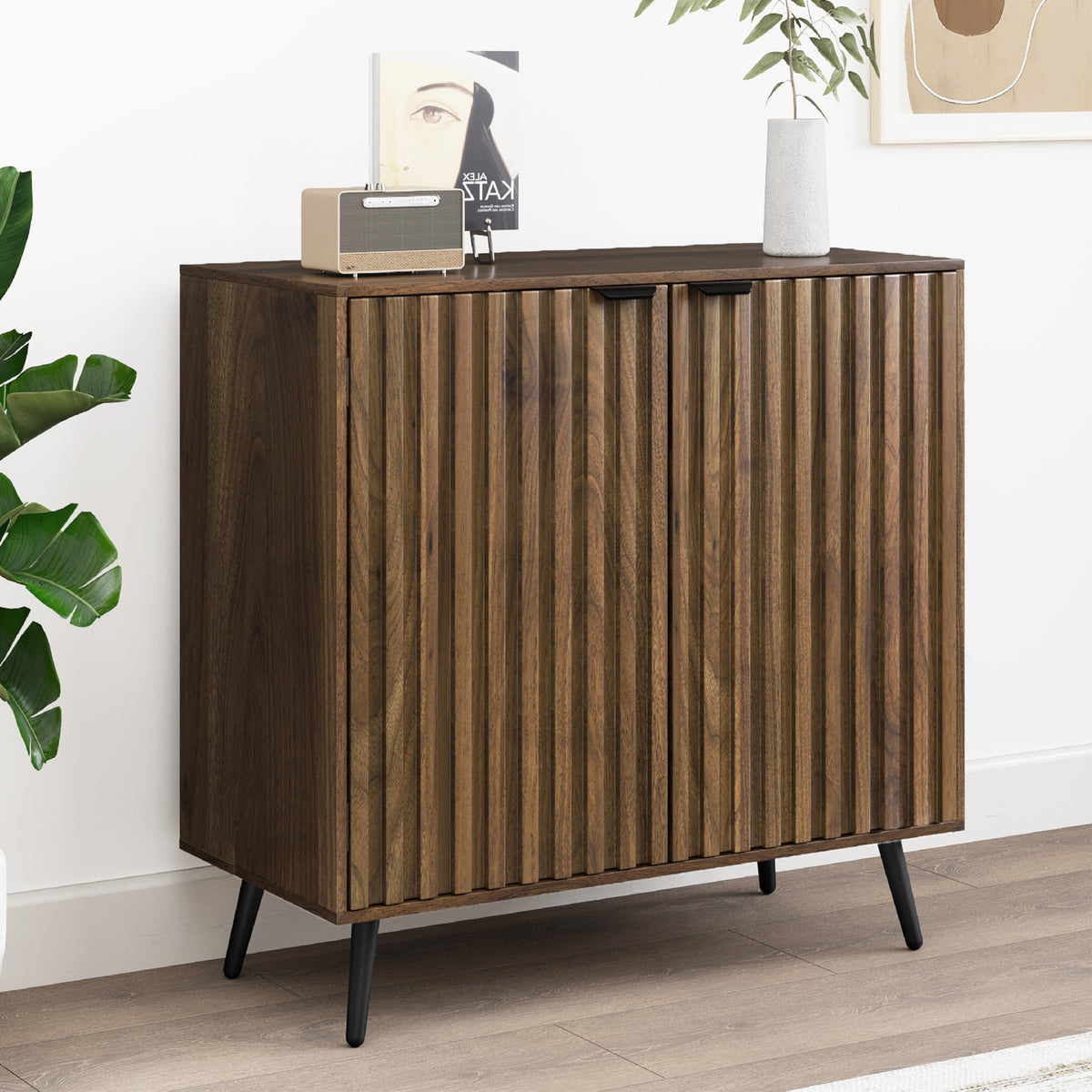 Walnut Fluted Sideboard Cabinet