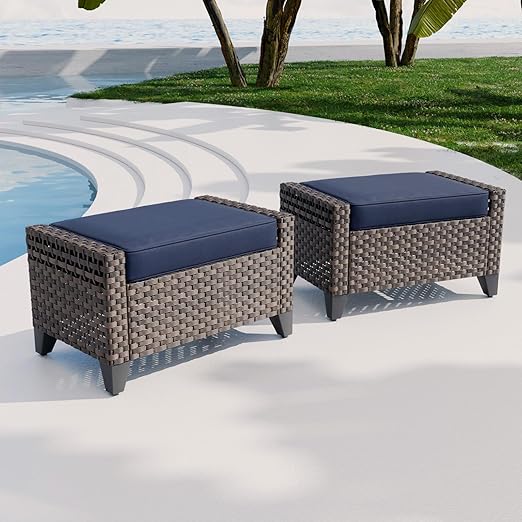Outdoor Wicker Ottoman Set (2-Piece)