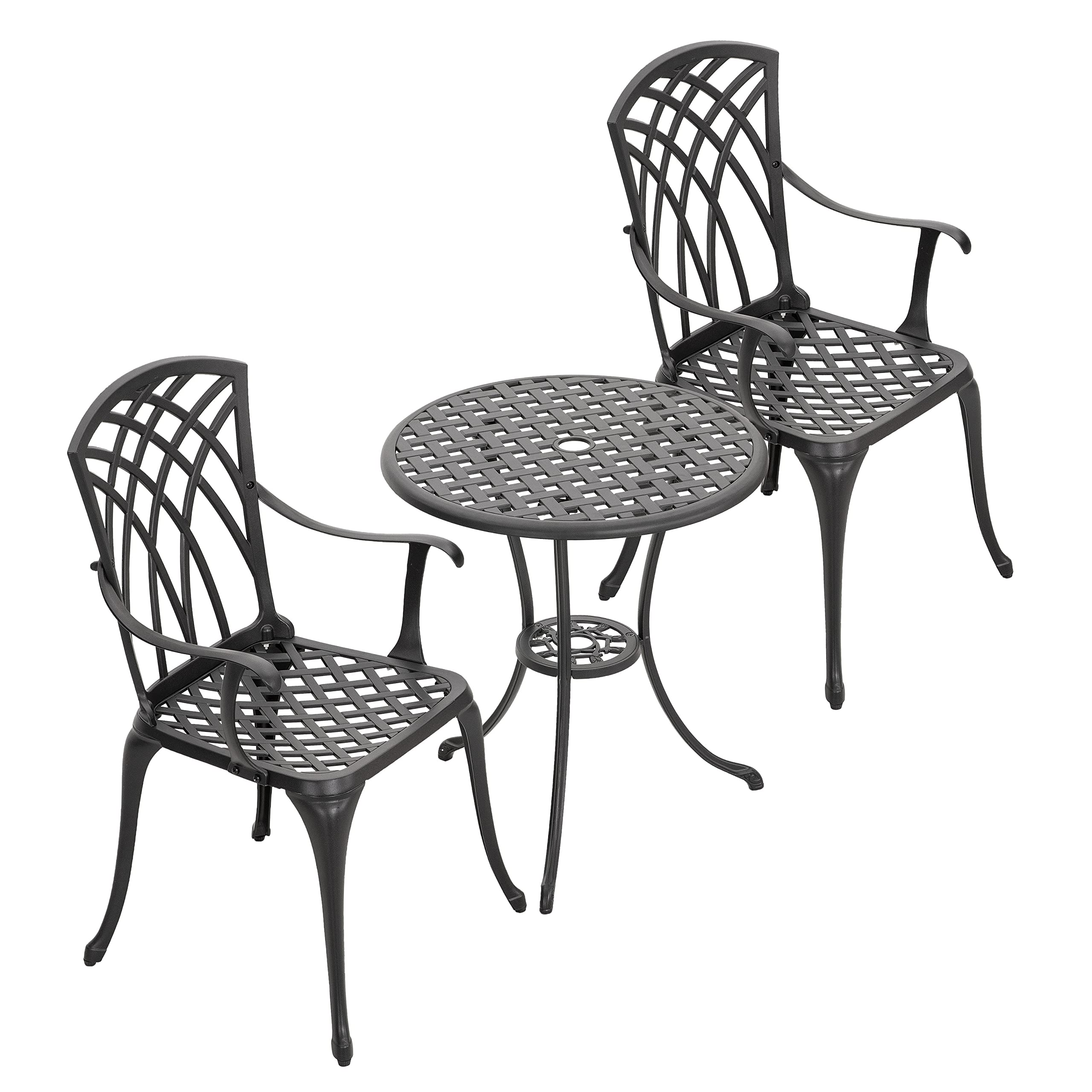 3-Piece Patio Bistro Set – Cast Aluminum Table & Chairs with Umbrella Hole