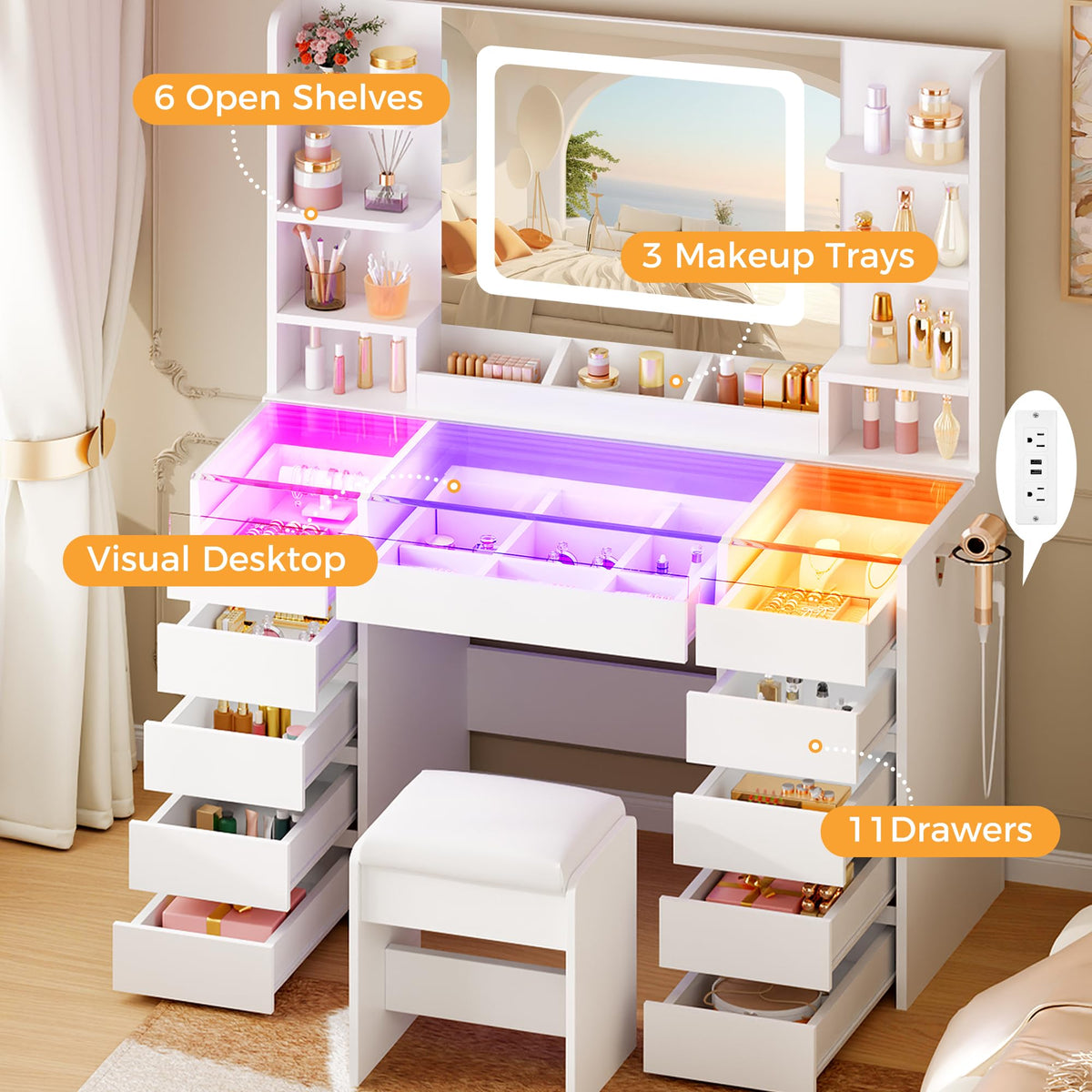 Glass-Top Vanity with LED Mirror