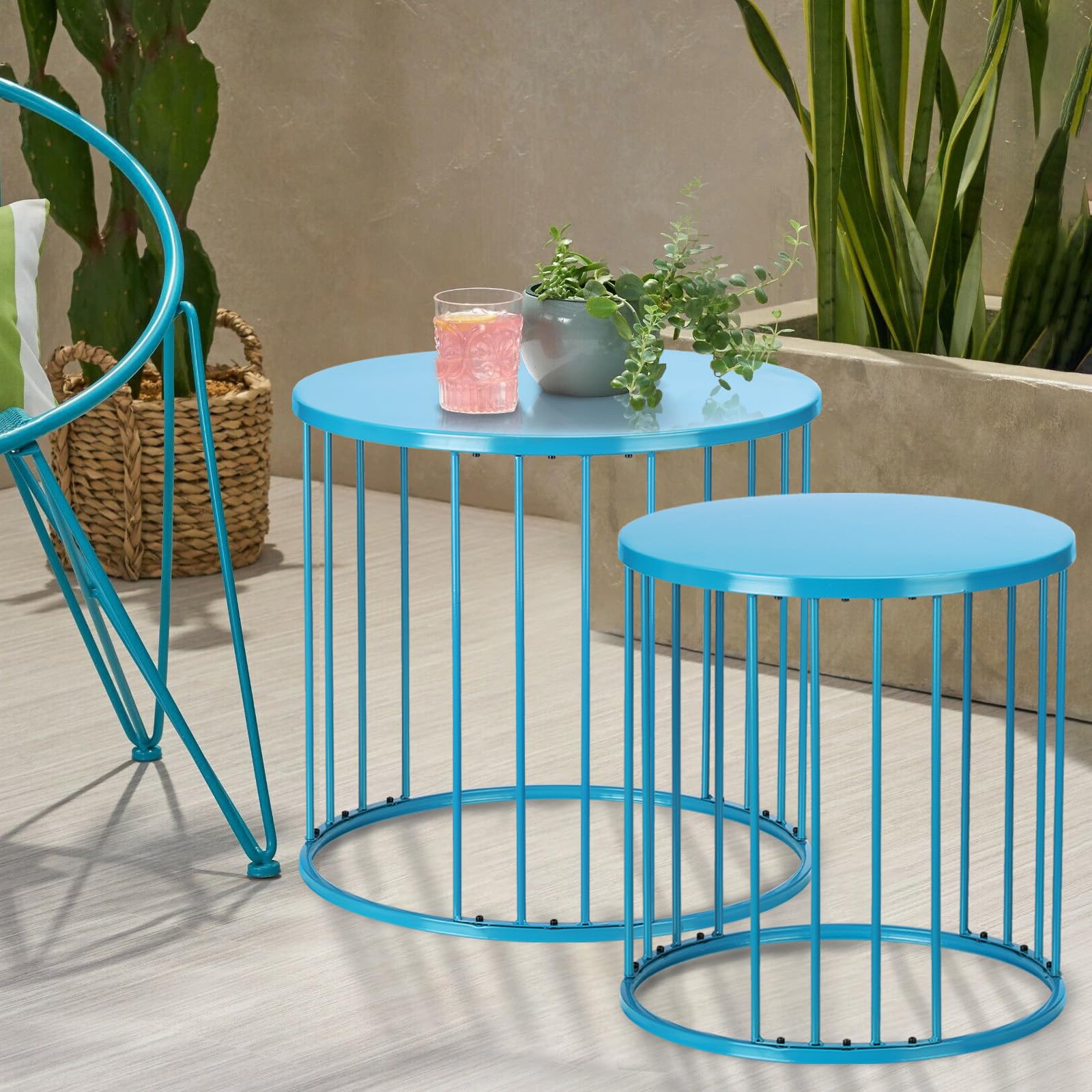 Metal Round Nesting Side Table Set of 2