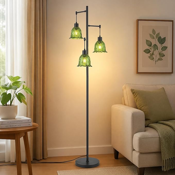 3-Light Glass Flower Floor Lamp
