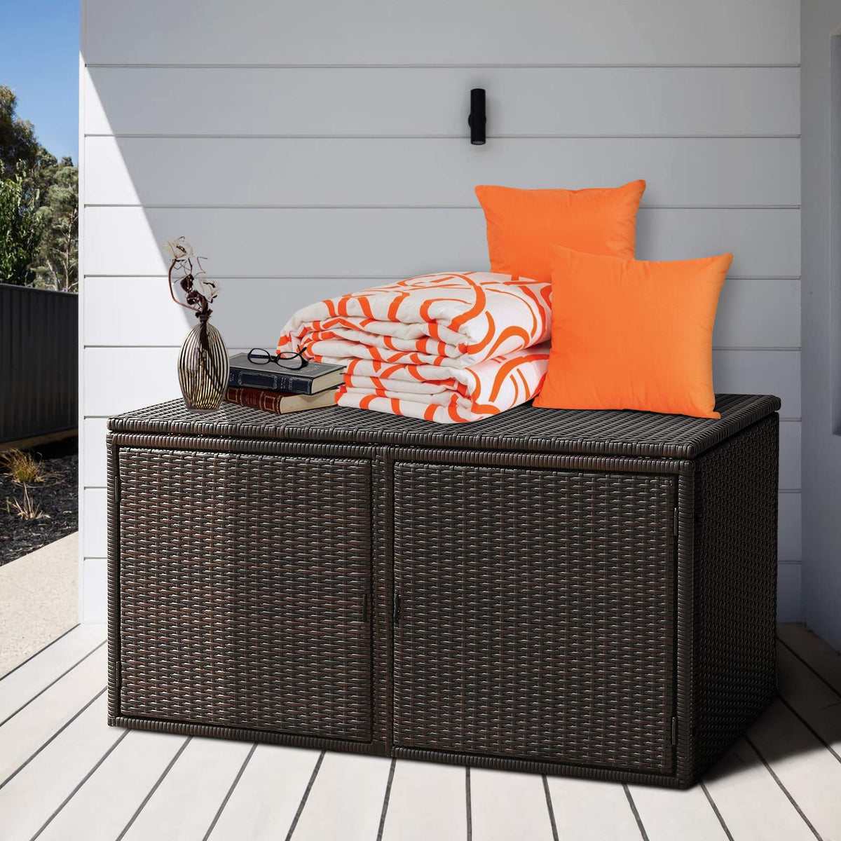 73-Gallon Wicker Deck Box