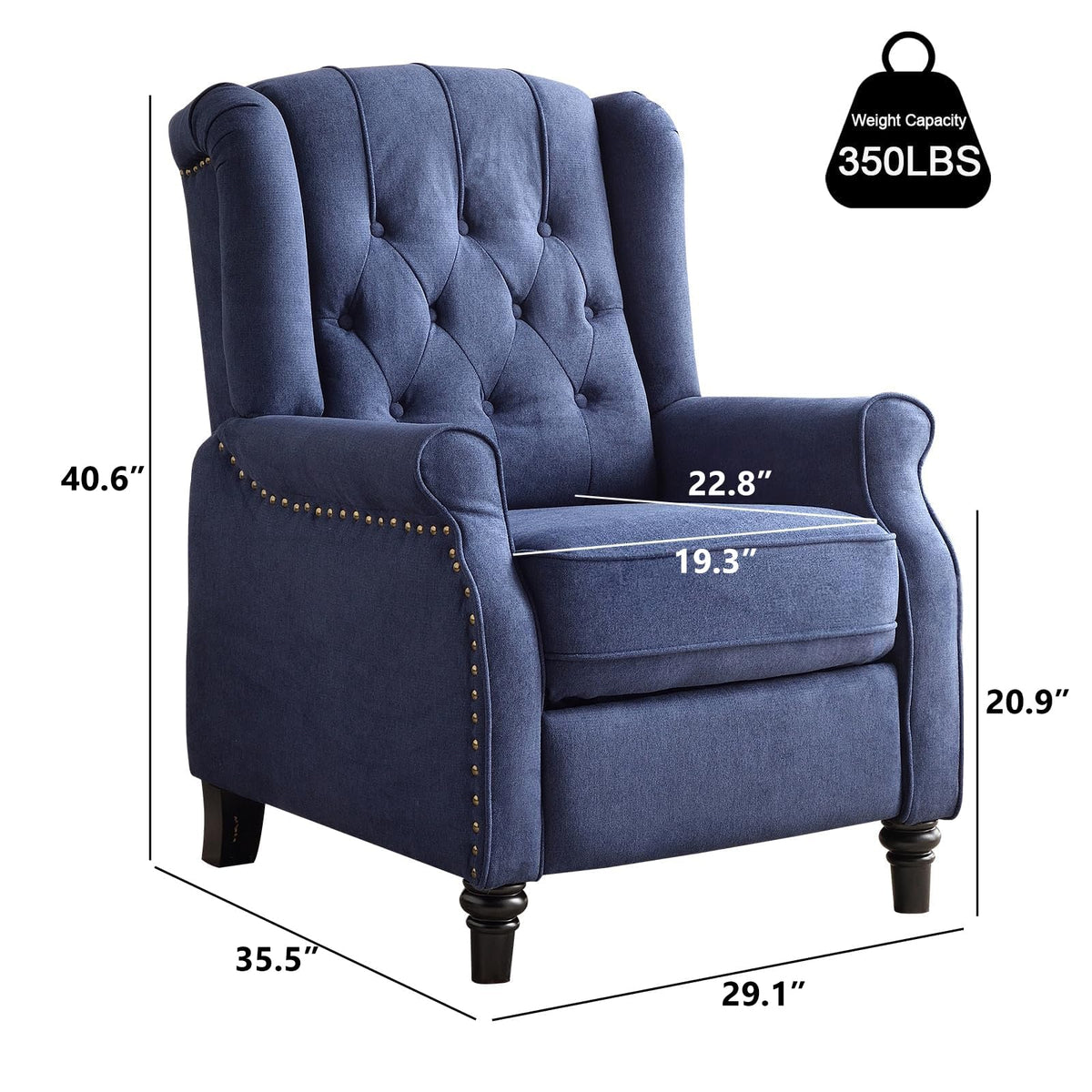 EBELLO Pushback Recliner Chair, Fabric Armchair Push Back Recliner with Rivet Decoration, Single Sofa Accent Chair for Living Room, Bedroom, Navy Blue
