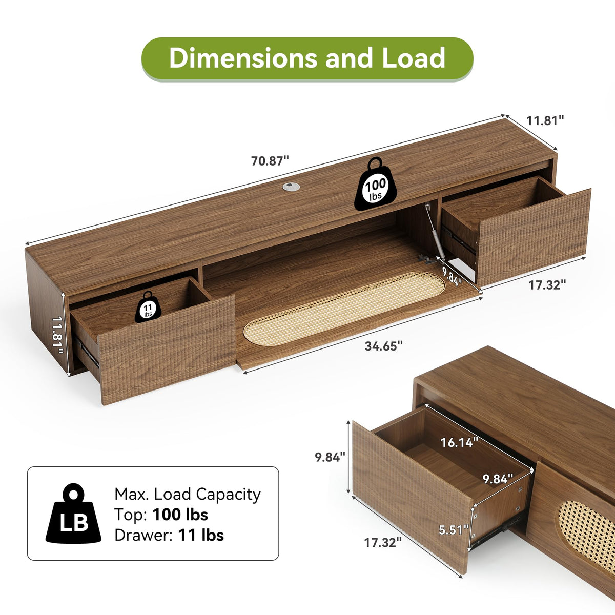 LITTLE TREE 71'' Floating TV Stand Wall Mounted, Large Floating TV Stand, Fluted Floating Shelf for Under TV, Modern Media Console with Drawers & Flip-Down Cabinet Doors for Living Room, Bedroom