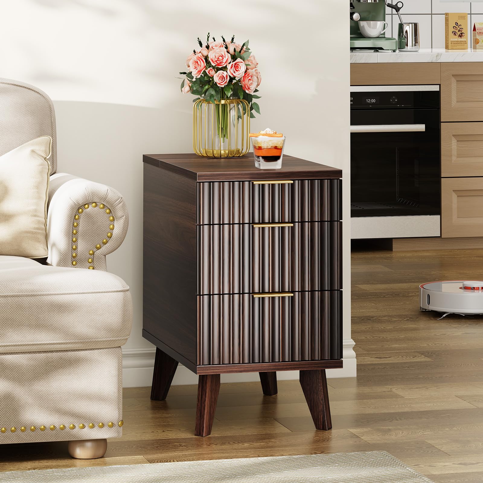 Nightstand with Hidden Charging Outlets & 3 Drawers