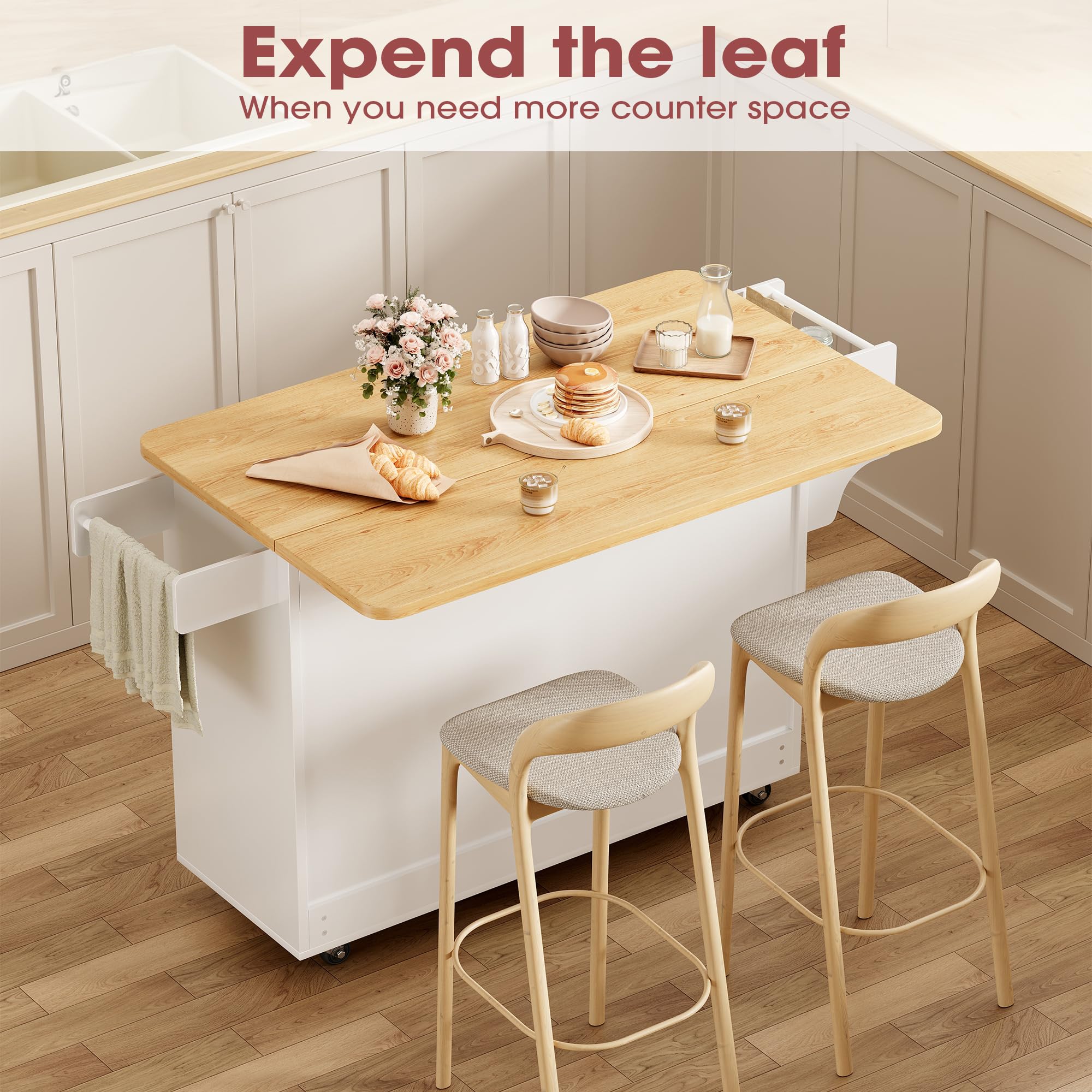 Rolling Kitchen Island with Drop Leaf & Storage