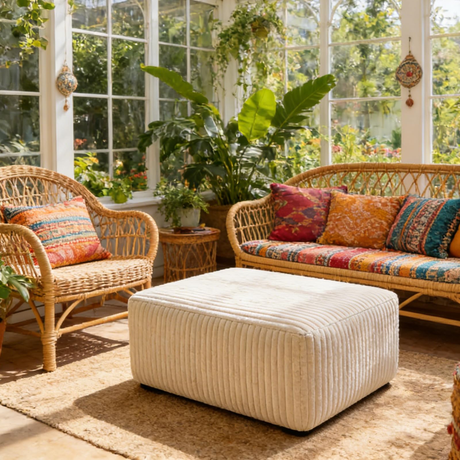 Plush Ottoman & L-Shaped Sofa Set