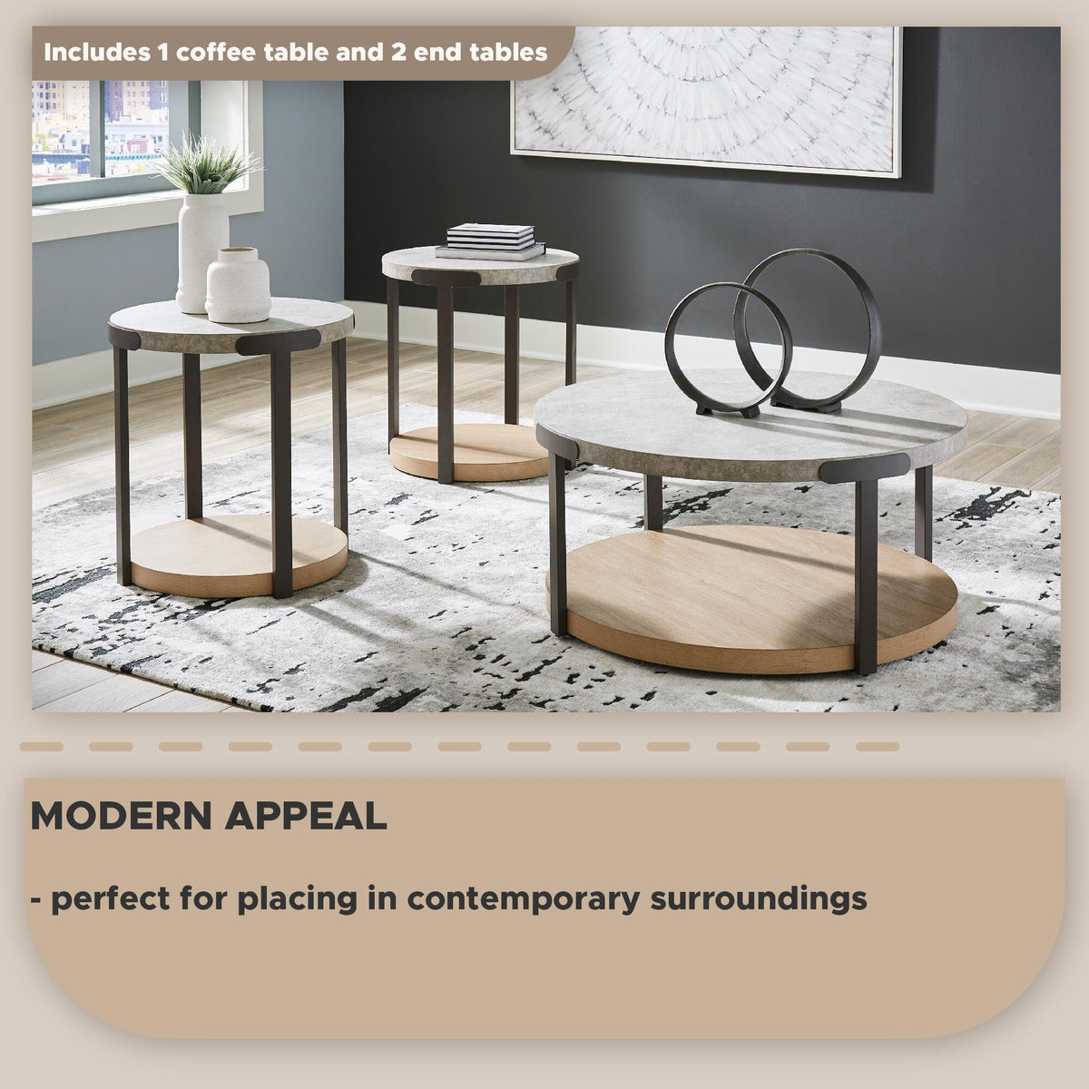 Signature Design by Ashley Round Coffee Table and End Table Set of 3