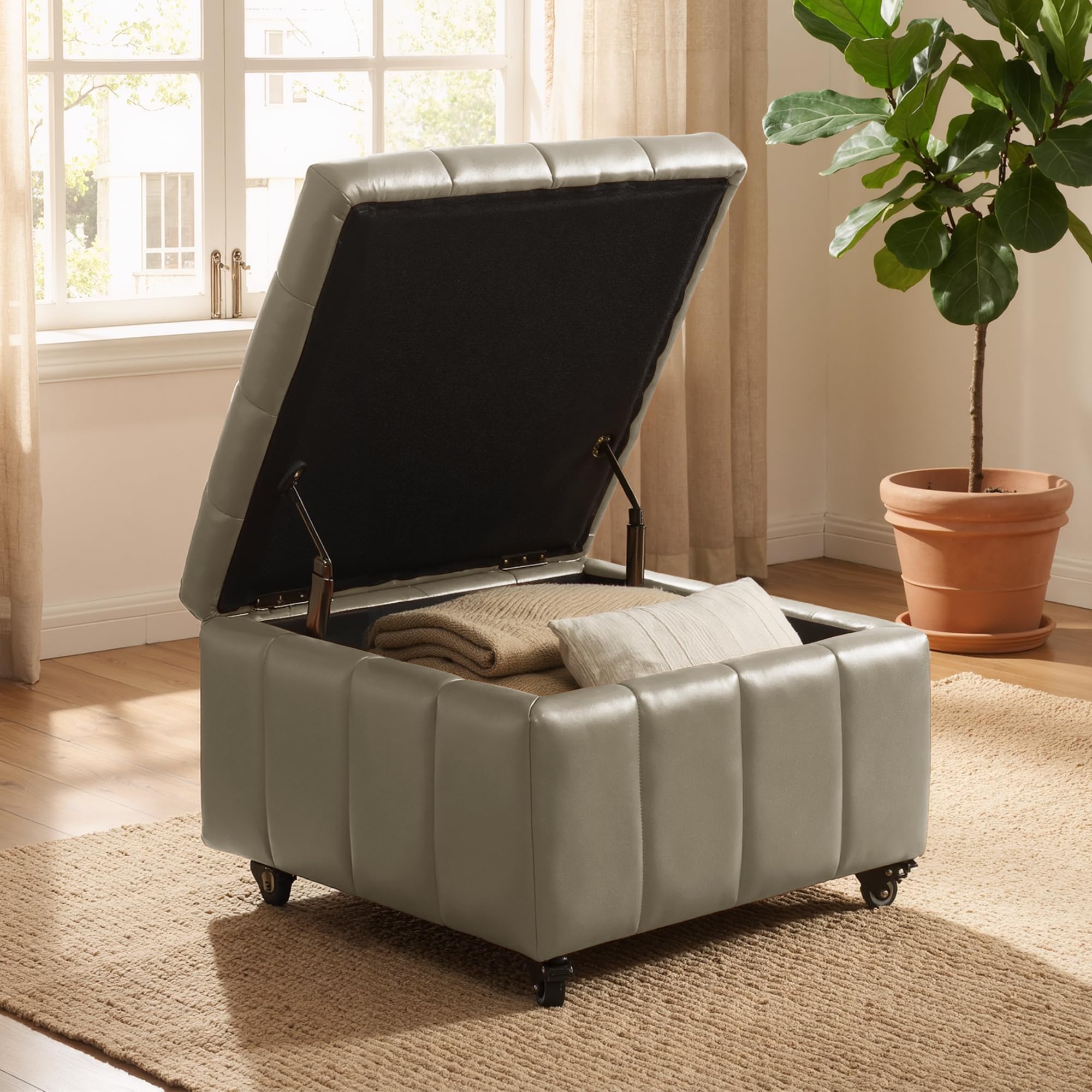 Square Storage Ottoman with Wheels