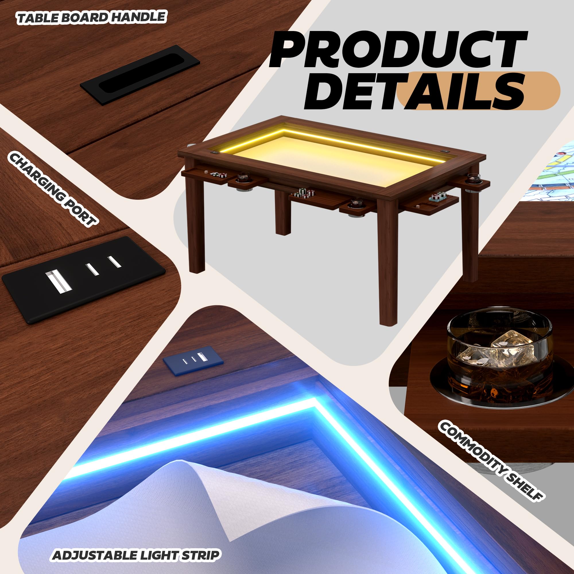2-in-1 Dining & Board Game Table with LED Light