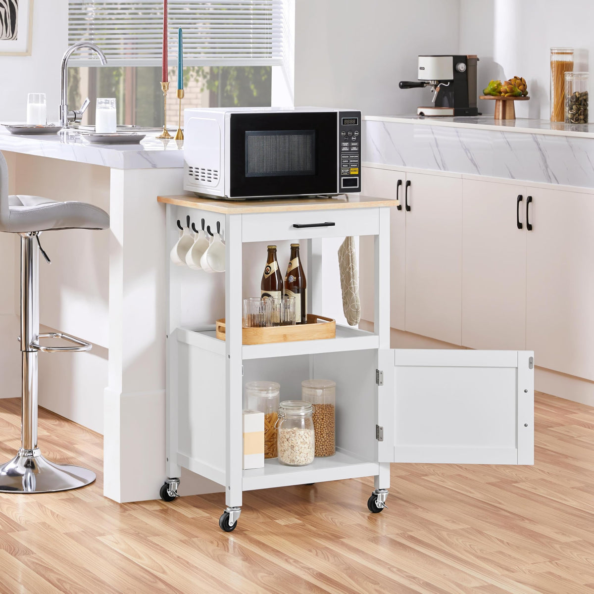 White Rolling Kitchen Island Cart