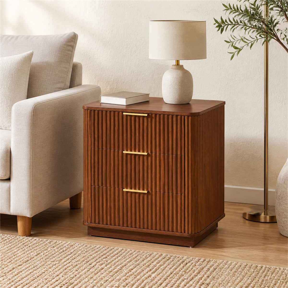 White 3-Drawer Nightstands, Set of 2