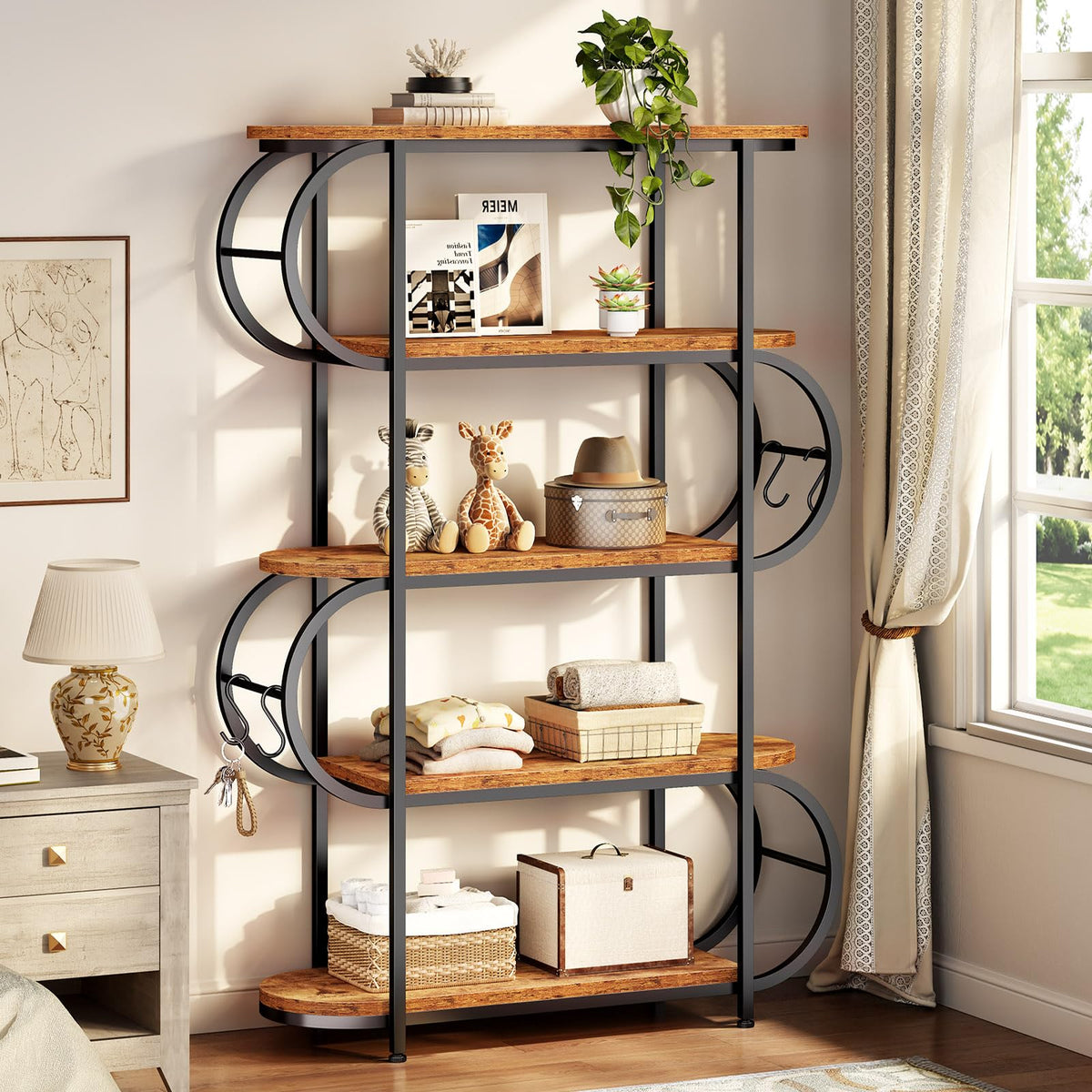 5-Tier LED Bookshelf with Hooks
