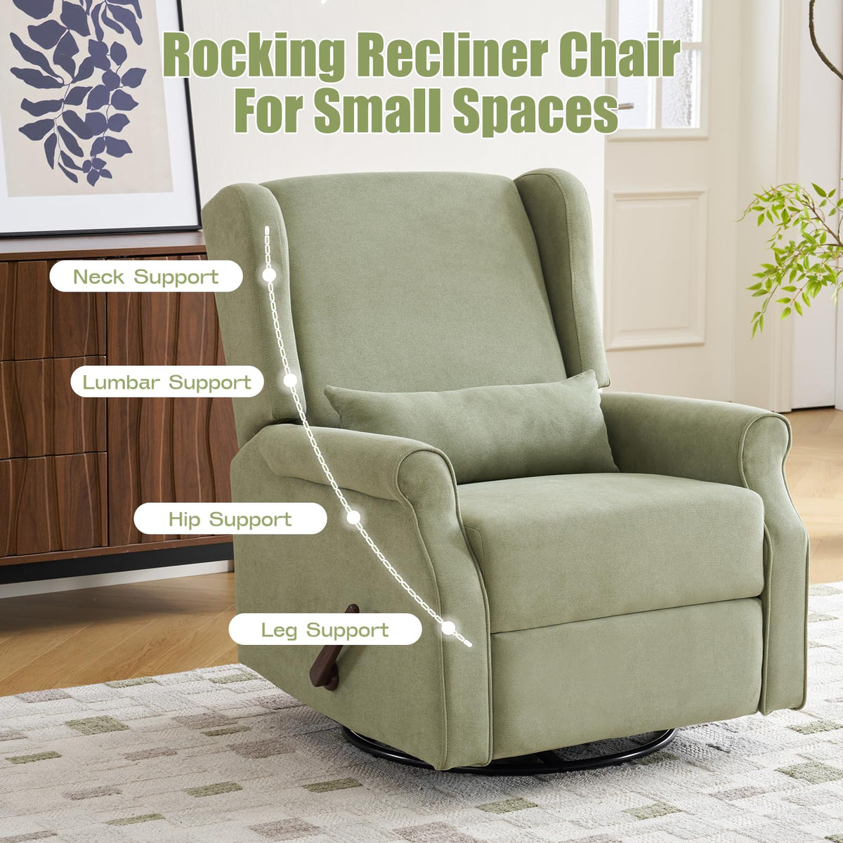 Green Chenille Swivel Rocker Recliner