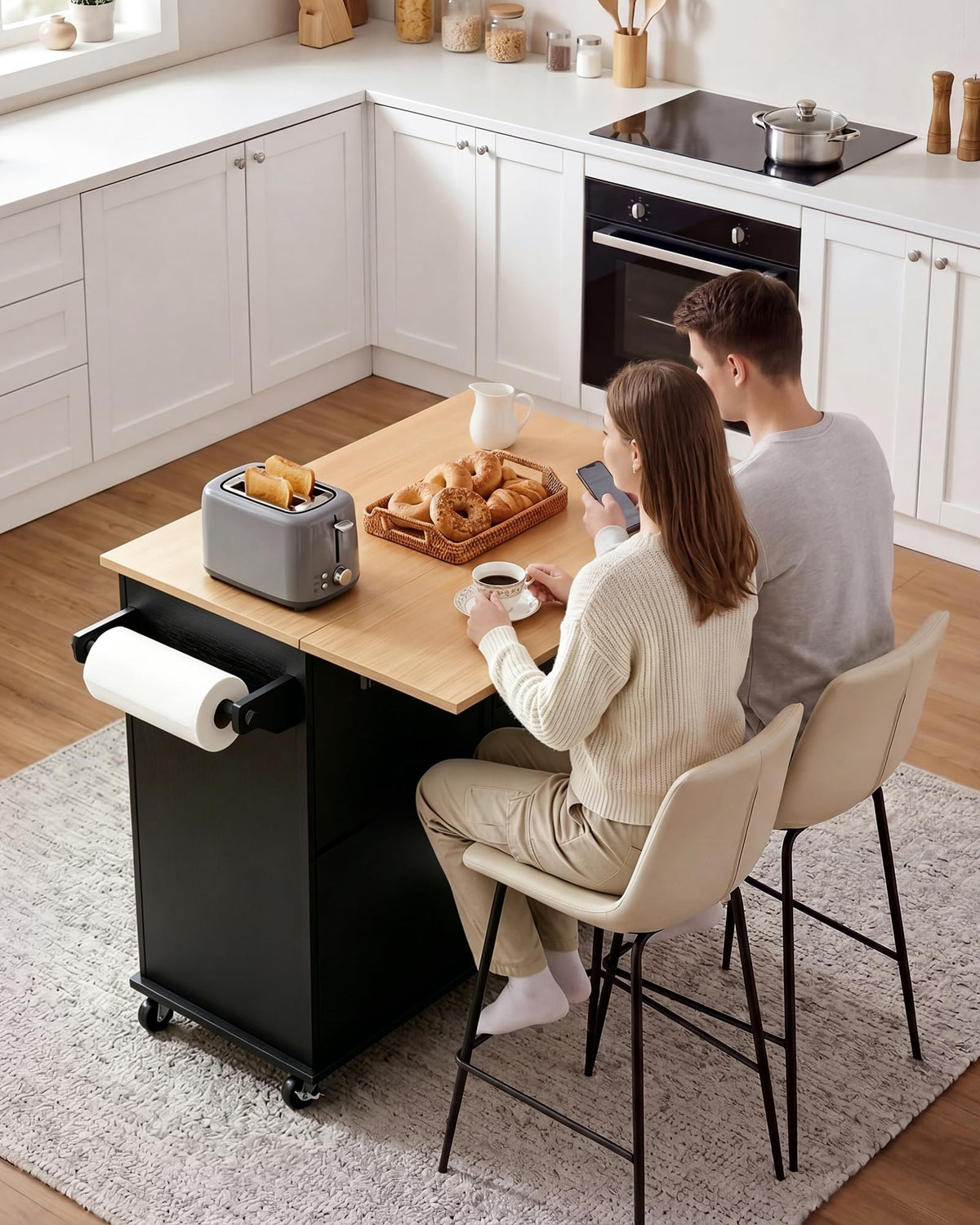 Black Drop Leaf Kitchen Island Cart