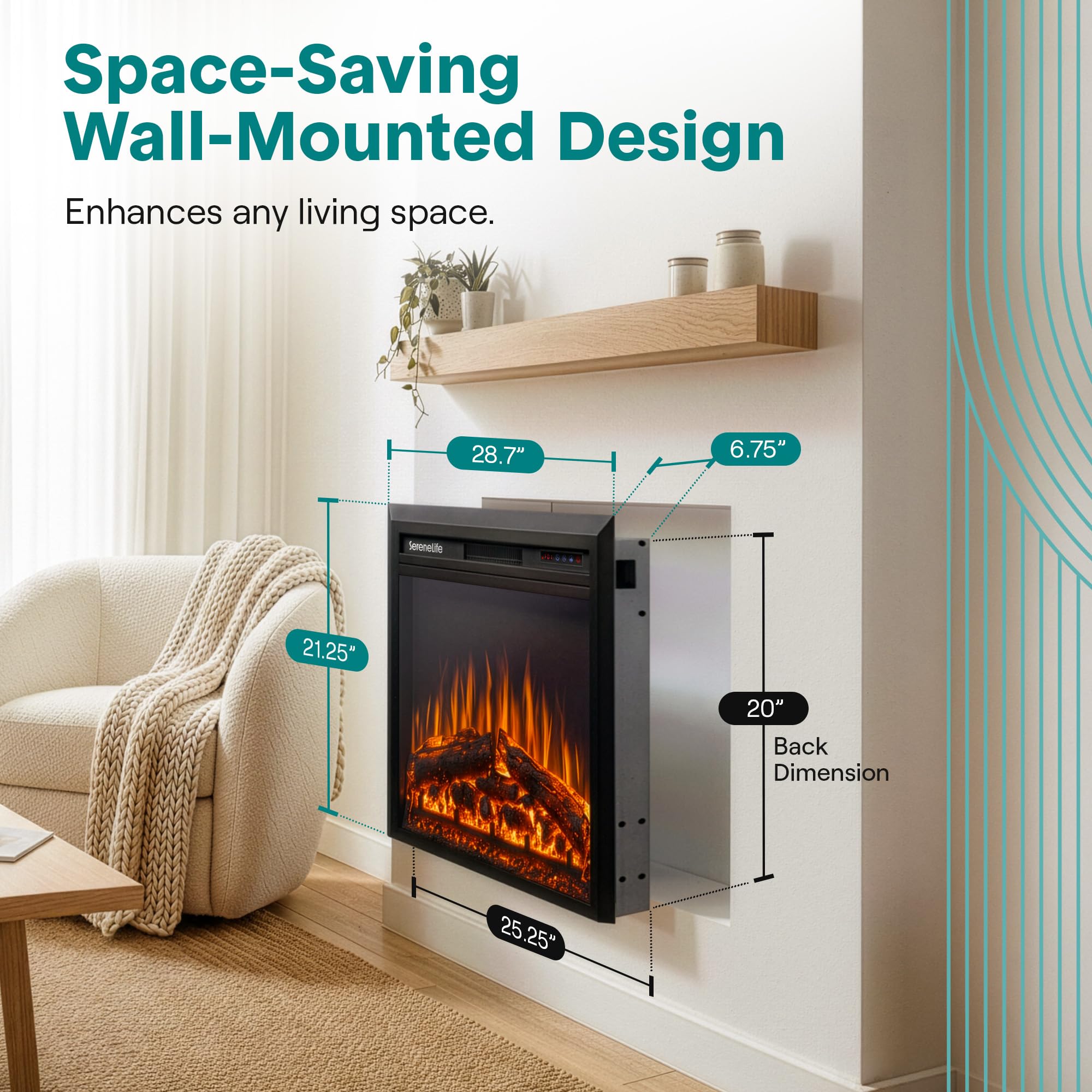 Wall-Mounted Electric Fireplace Insert with Heater