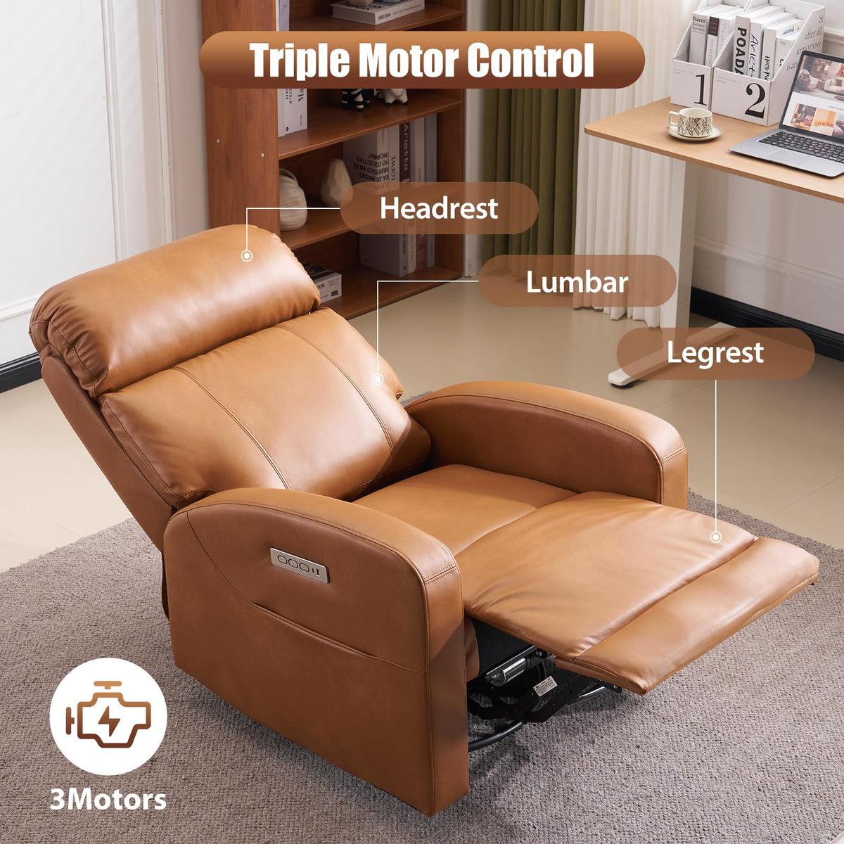 Lynkron Breathable Air Leather Power Swivel Rocker Recliner, 2-Zone Electric Adjustment (Headrest Independent, Back & Footrest Linked), 270° Swivel, 8-Mode Massage & Heat, USB/Type-C, Side Pocket