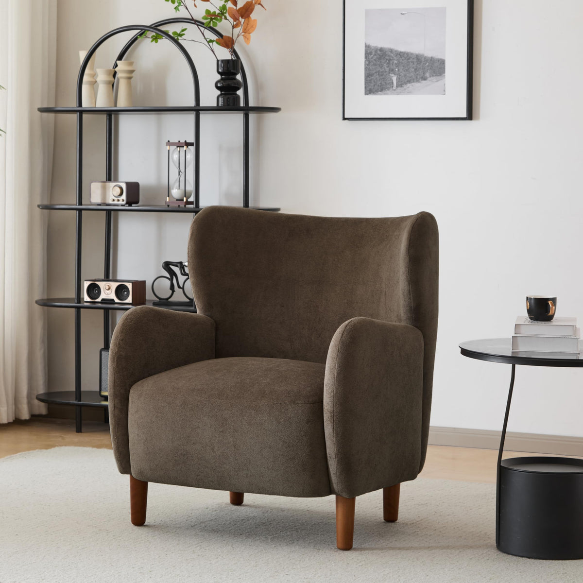 Christopher Knight Home Dolly Mid-Century Modern Velvet Upholstered Wingback Club Chair, Living Room Lounge Chair for Relaxation, Reading Armchair, Solid Wood Living Room Accent Chair, Dark Brown