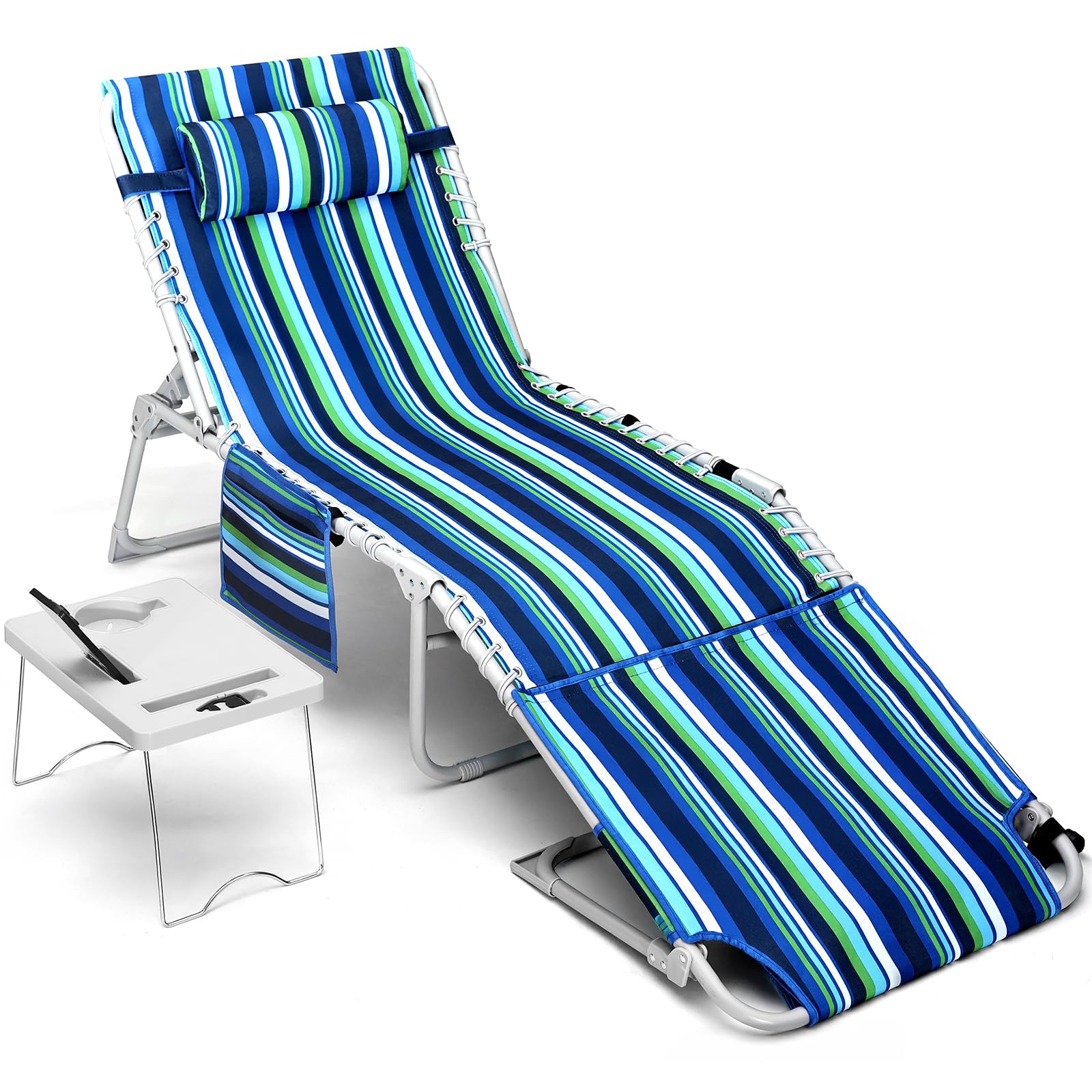 3-in-1 Outdoor Lounge Chair with Face Hole & Folding Side Table