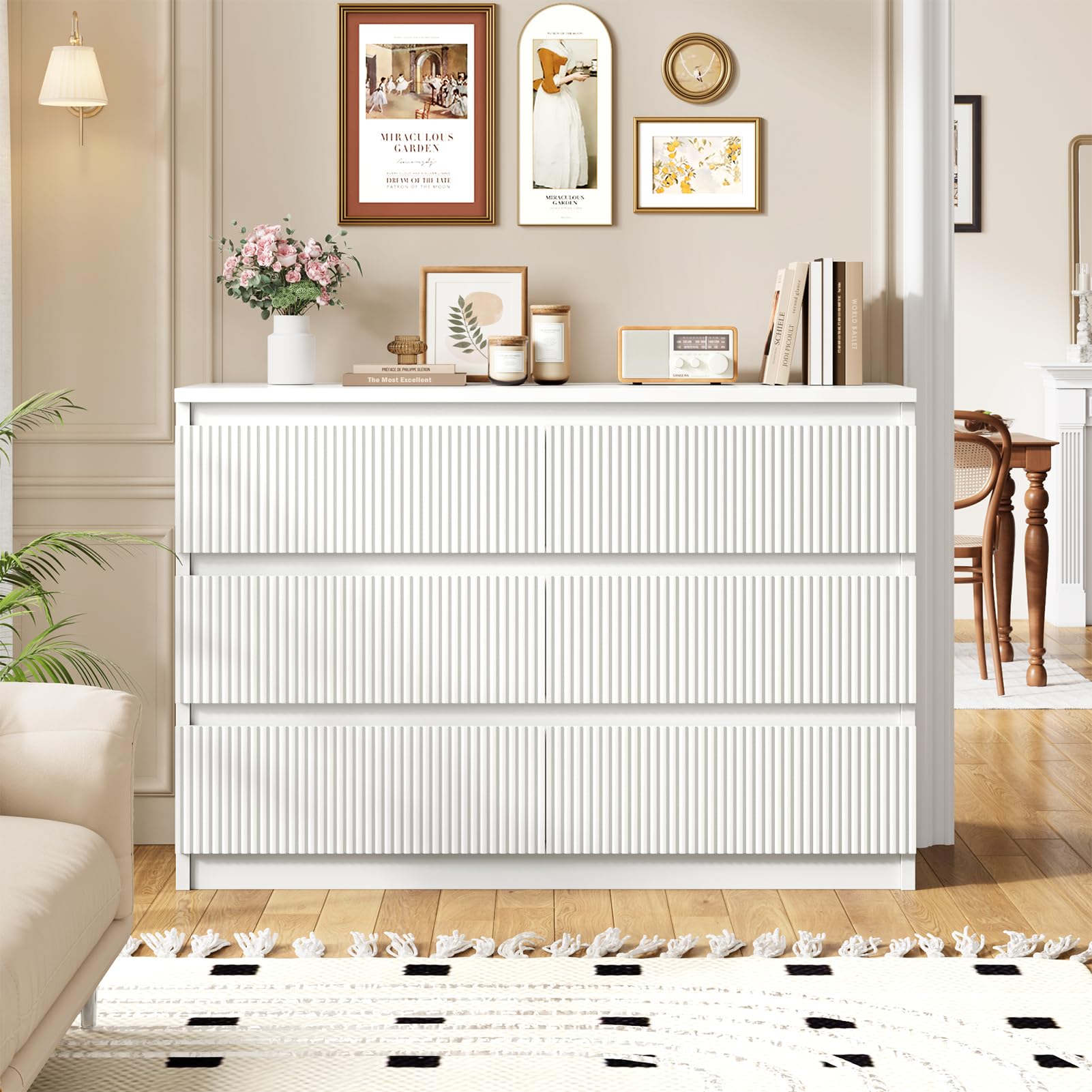 6-Drawer Fluted Dresser with Hidden Handles