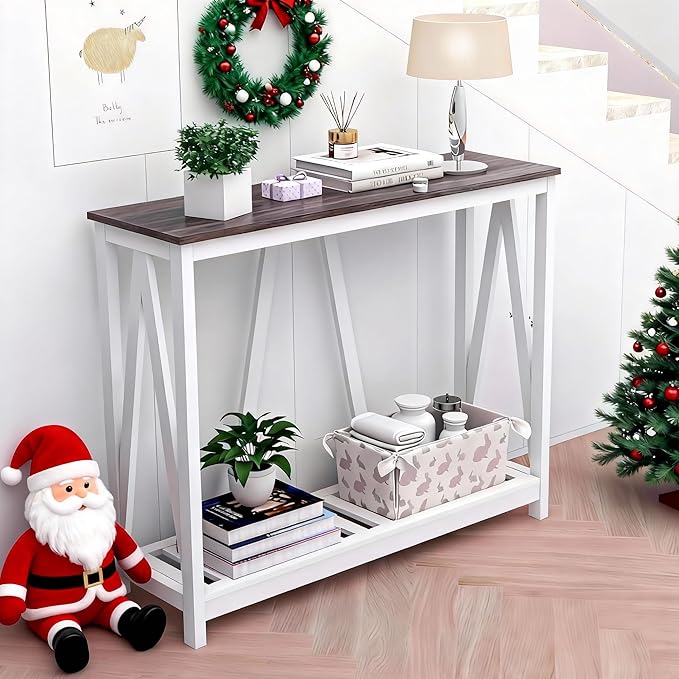 Farmhouse Console Table with Storage Shelf, 39.4"