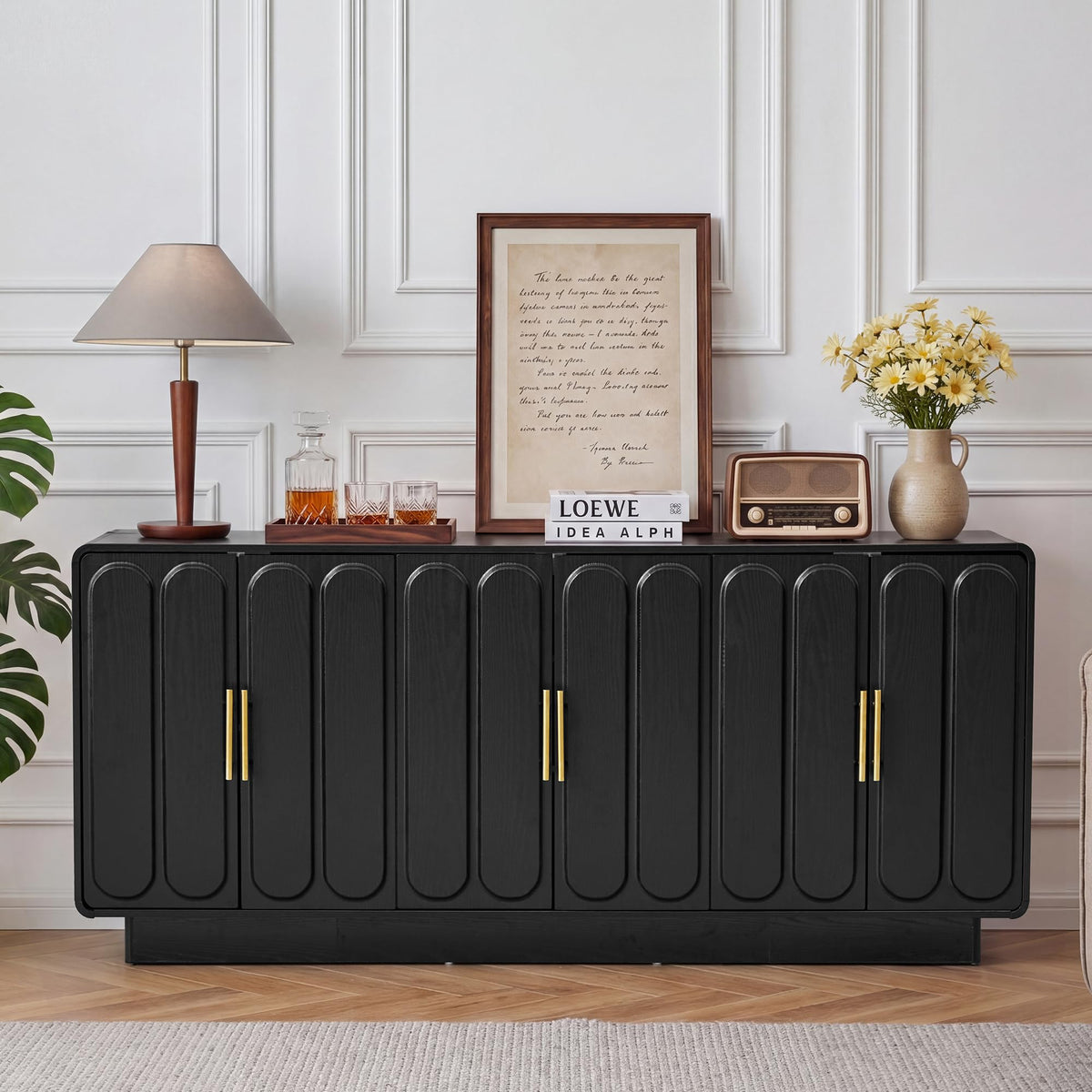 XUZENEST Sideboard Buffet Cabinet with Storage, 63" Arched Storage Cabinet