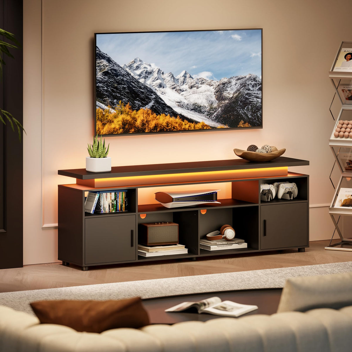 Black LED TV Stand with Storage