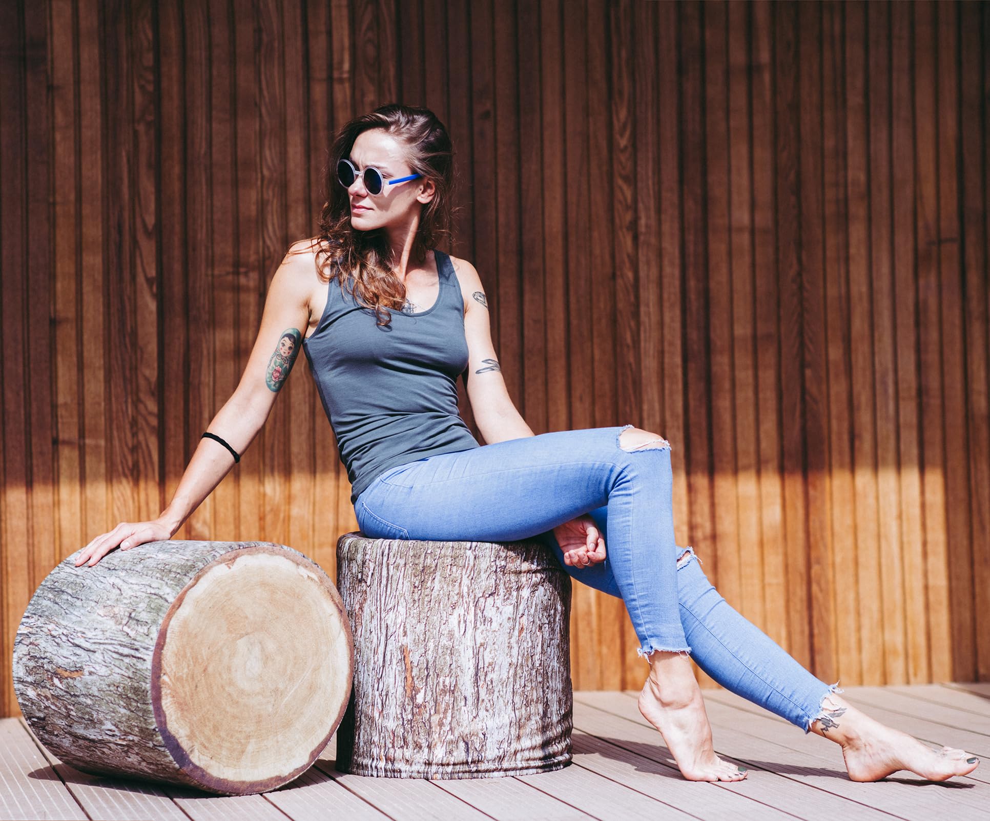 Waterproof Round Pouf Ottoman with Removable Cover