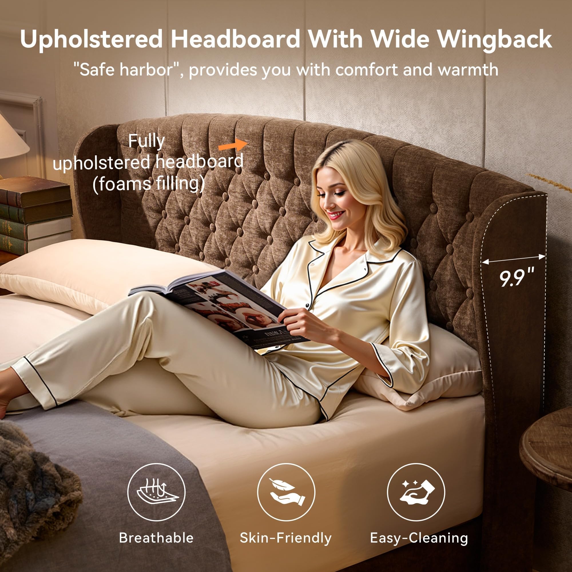 Sleigh Queen Bed Frame with Wingback Headboard