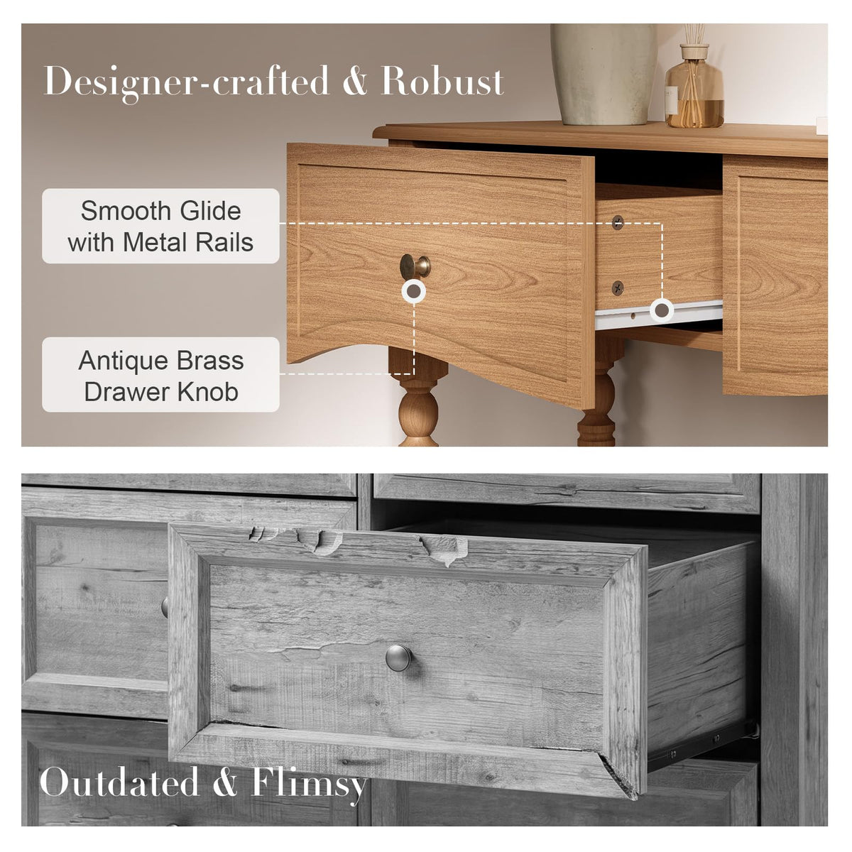 JOINICE Console Table with Scalloped Drawers for Entry Way, Living Room