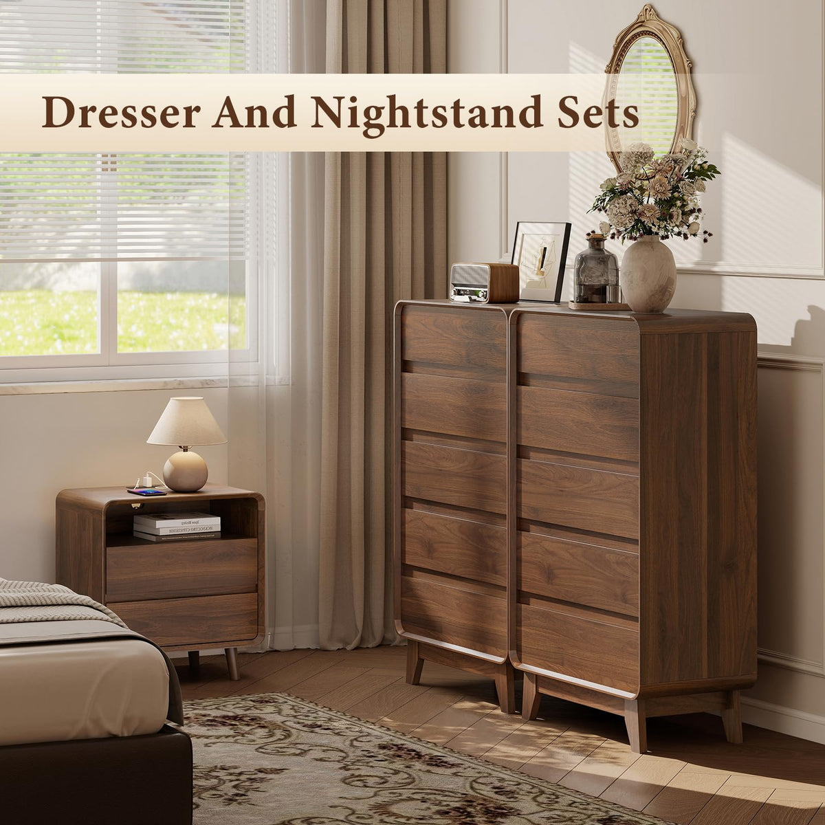 Walnut 5-Drawer Dresser