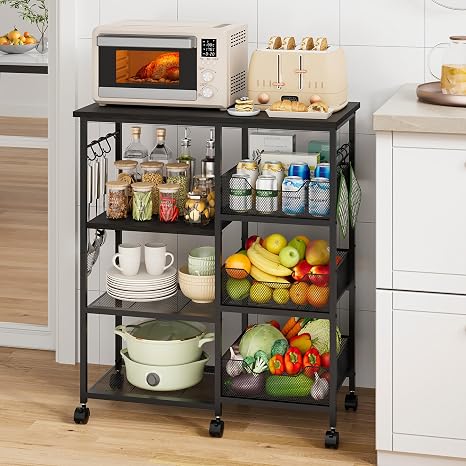 Rolling Kitchen Cart with Storage & Microwave Stand