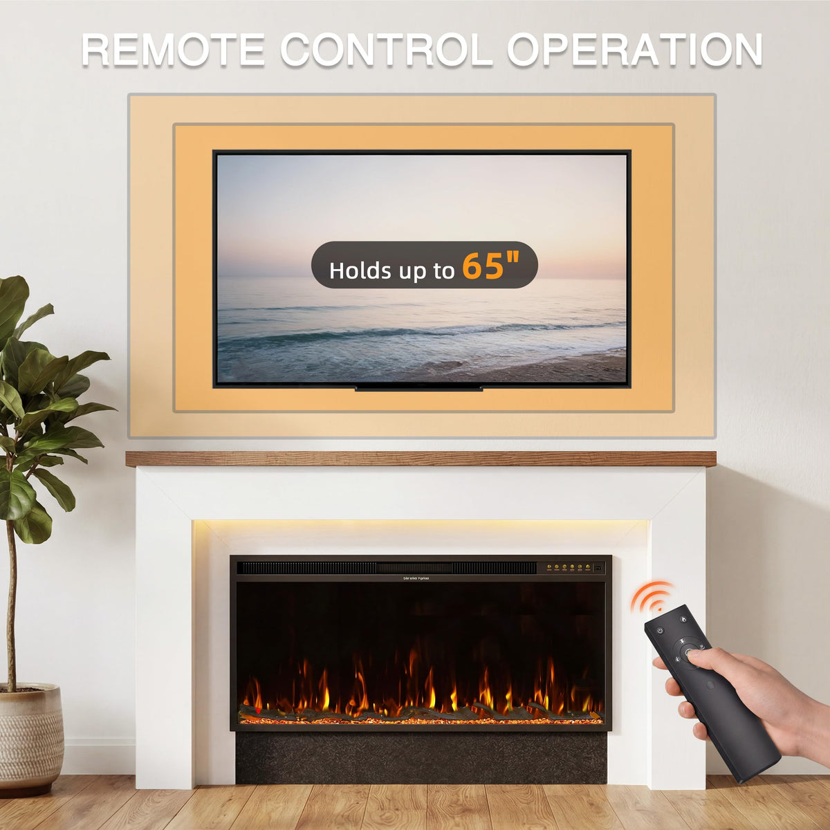 Weyderk 62" Electric Fireplace with Mantel, TV Stand with 42" Insert, 15 LED Colors & 15 Realistic 3D Flame Effects, Remote Control, 1-8h Timer, 62–84℉ Adjustable Thermostat, White