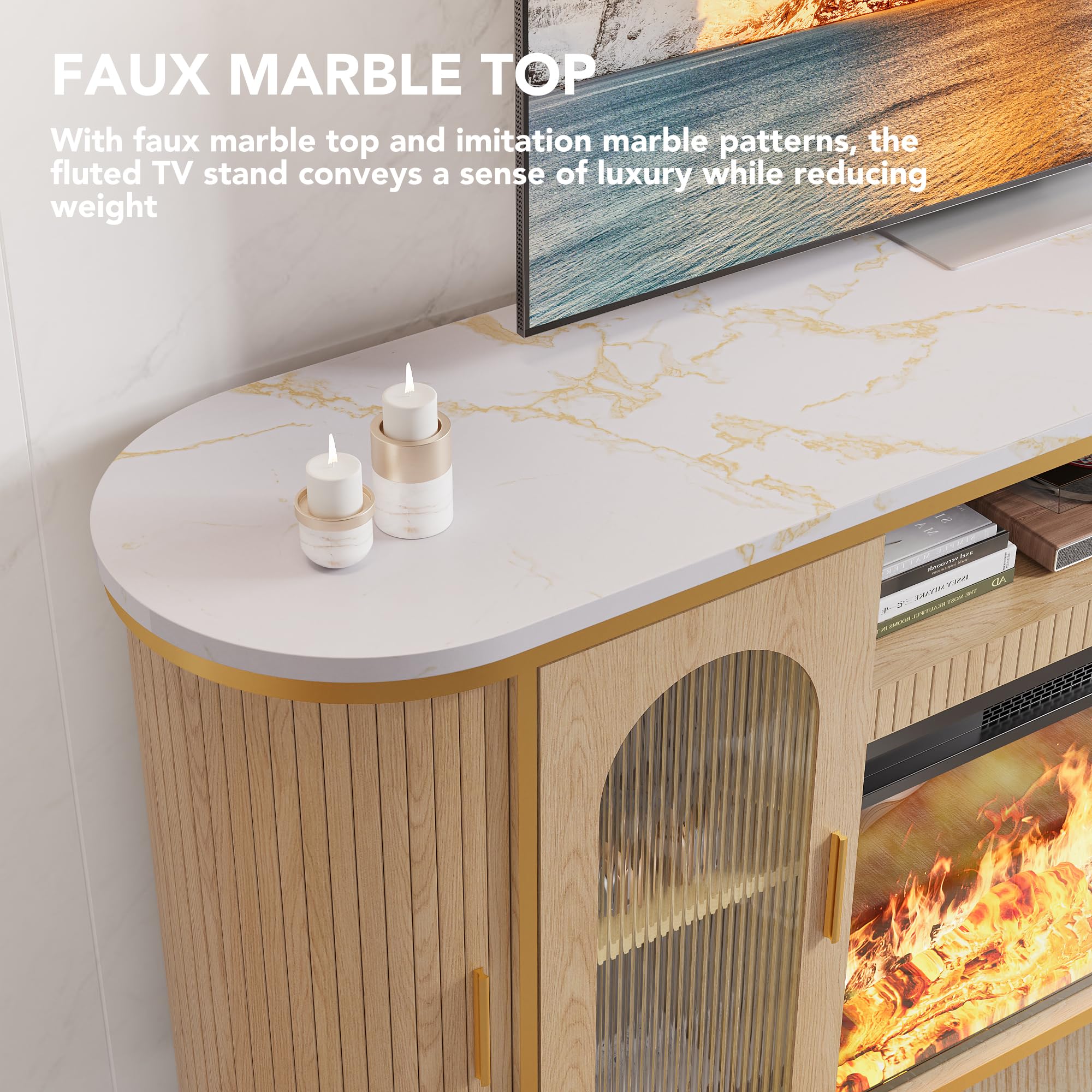 70" Fluted TV Stand with Electric Fireplace