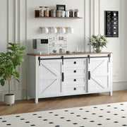 IDEALHOUSE 60" Farmhouse Sideboard Buffet with Storage Drawer & Sliding Barn Doors | Rustic Wood Coffee Bar Cabinet | Multi-Functional for Dining Room Kitchen, As TV Stand, Console Table