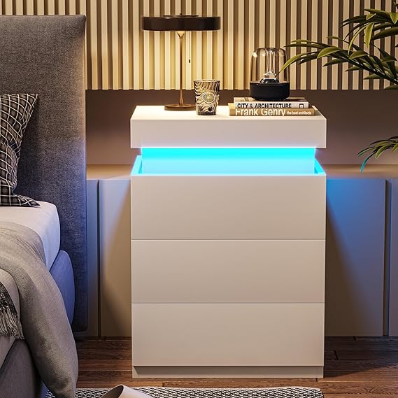 Nightstand with LED Lights & Charging Station